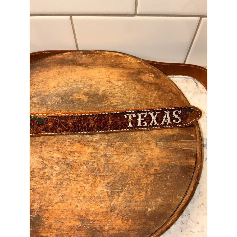Leather Western Belt TEXAS‎ Cowboy Cowgirl Brown Strap Buckle